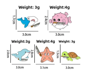 Detailed size and weight specs for cartoon sea creature enamel pins set