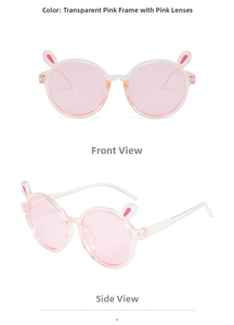 Vues de face et de profil de lunettes de soleil roses translucides oreilles de lapin