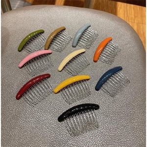 Detailed set of ten colorful anti-slip metal hair combs for styling bangs and loose hair