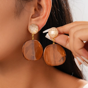Vintage Resin Geometric Earrings With 925 Sterling Silver Earring Post Amber Marble Pattern Minimalist Jewelry For Women