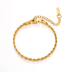 Elegant gold twisted rope chain bracelet in stainless steel with adjustable lobster clasp
