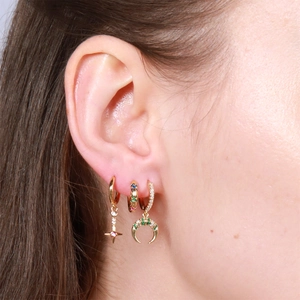 Brass Gold Plated Cubic Zirconia Star Moon Geometric Hoop Earrings With 925 Sterling Silver Earring Post For Women Fashion