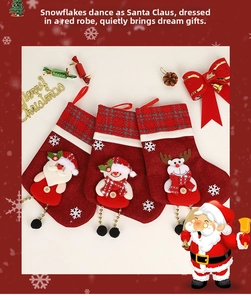 Set of 3 decorative Christmas stockings featuring 3D Santa Claus Snowman and Reindeer motifs