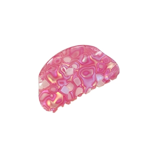 Pink pearlized shell texture acetate hair claw clip with golden accents for women