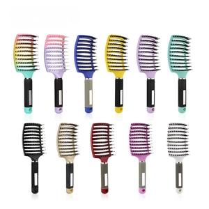 Professional Curved Vented Hair Brush With Boar Bristles And Nylon Pins For Detangling Scalp Massage Hair Styling