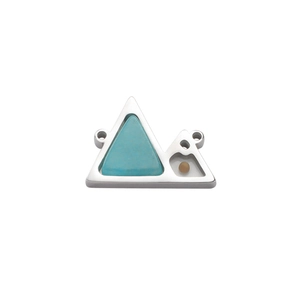 Detailed close-up of mountain peak pendant with turquoise inlay and mirror finish