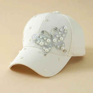Schmetterling Künstliche Perle Strass Baseballkappe Damen Outdoor Atmungsaktiv Sonnenschutz Verstellbar Modischer Hut