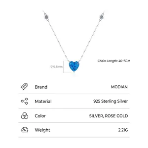 Elegant S925 sterling silver heart necklace with blue opal pendant and zircon details