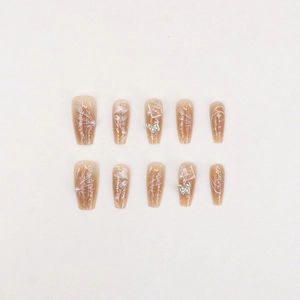 Sparkling butterfly long press-on nails with handmade glitter and gradient finish