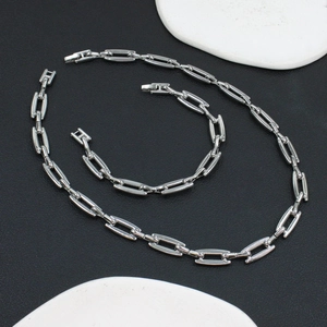 Detailansicht des silbernen Edelstahl-Schmucksets mit rechteckiger Hohlgliederkette