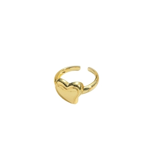 Polished 14K gold plated heart shaped open ring with minimalist adjustable design