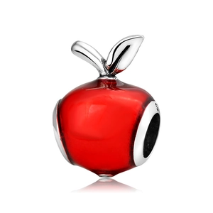 Red Apple Fruit Charm Bead 925 Sterling Silver Enamel DIY Jewelry Accessory For Bracelet Christmas Gift