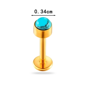 Titanium piercing stud with golden finish and turquoise stone bead in 0.34cm size