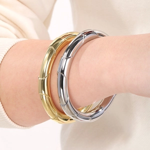 Bracelets joncs creux et épais en acier inoxydable doré et argenté poli pour femmes