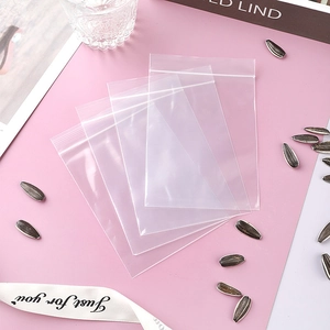 Close-up of clear PE self-sealing bags for food packaging and storage