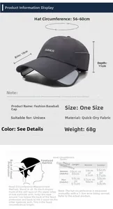 Detailed size chart for quick-dry sun hat with 56-60cm circumference and measurement guide