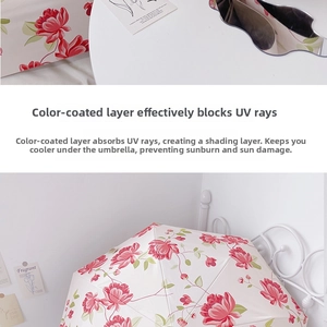 Detail of floral umbrella with black anti-UV coating for cooling and sun protection