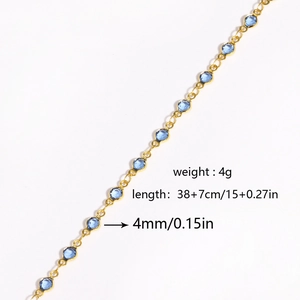 Detail view of 18K gold-plated necklace with 4mm blue zircon, length 38+7cm, 4g weight