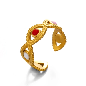 Adjustable evil eye ring in gold-plated stainless steel with colorful enamel inlays