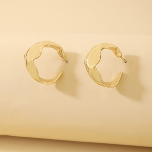 Geometric Round Hoop Earrings For Women Alloy With Silver Earring Post Irregular Hammered Texture Minimalist