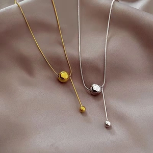 Stainless Steel Ball Pendant Necklace Minimalist Snake Chain Y Shaped Long Bar Drop Geometric Jewelry For Women