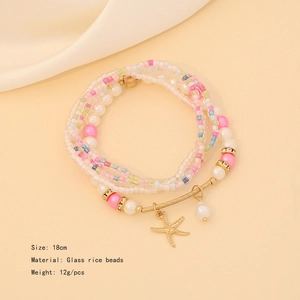 Detail showing pink beaded bracelets with starfish pendant and 18cm size information