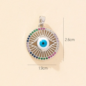 Colorful evil eye pendant necklace with crystals measuring 1.9cm wide and 2.6cm high