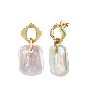Elegant S925 silver gold-plated earrings with baroque pearl drops on white background
