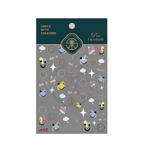 5D nail art stickers set featuring colorful rainbow smiley faces and star patterns