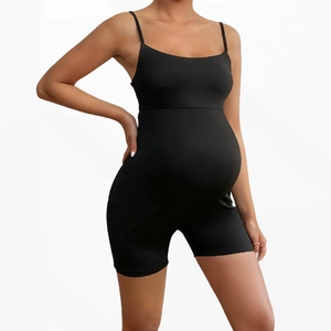 Ärmelloser schwarzer Umstandsbody mit hoher Elastizität und rückenfreiem Shaping-Design