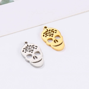 Hip hop style hollow skull pendants in gold and silver stainless steel for DIY jewelry