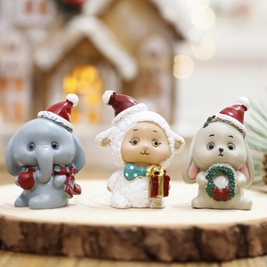 Mini Christmas Figurines Resin Animal Statues Santa Snowman Reindeer Desktop Decor Miniature Landscape Ornaments