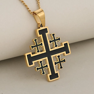 Jerusalem Cross Pendant Necklace Stainless Steel Enamel Religious Hip Hop Gothic Jewelry For Men Personality