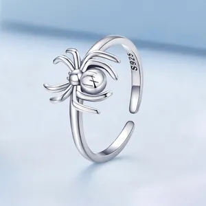 Minimalist S925 sterling silver open ring featuring a cute spider design and sleek finish
