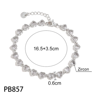 Detailed view of heart zircon bracelet showing dimensions 16.5 plus 3.5cm extension