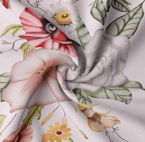 Detail shot of the floral tapestry fabric texture with realistic high-definition printing
