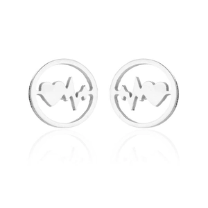 Boucles d'oreilles battement de cœur en argent poli avec cœur évidé et ligne ECG ronde