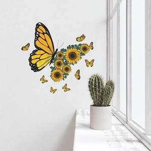 Vibrant sunflower and butterfly wall stickers for bedroom and living room decor