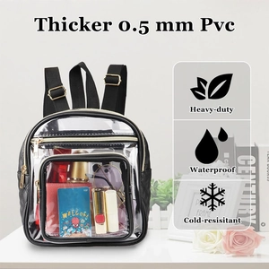 Heavy-duty waterproof 0.5mm PVC transparent backpack with black quilted leather accents
