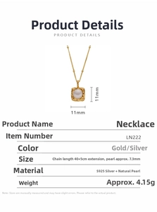 Detail of S925 silver square pendant with a 7.3mm natural pearl and retro texture