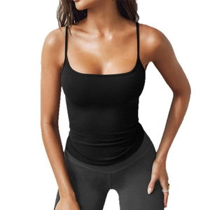 Slim fit black Y2K knitted camisole tank top for women, outdoor sporty streetwear style