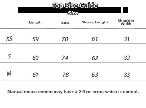 Size chart for V-neck slim knit top showing length, bust, and sleeve measurements
