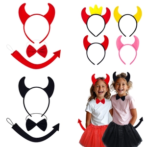 Devil Horn Headband Bow Tie Tail Costume Accessories Halloween Carnival Masquerade Plastic Plush Fabric For Kids Adults