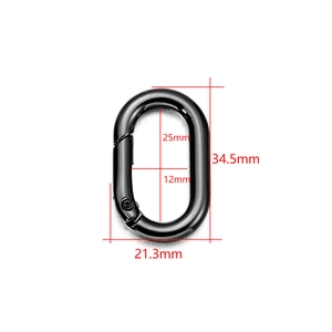 Technical dimensions of oval spring ring buckle in gunmetal finish for DIY bag hardware