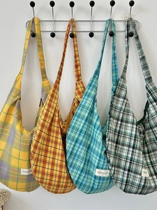 Sacs hobo rétro en toile à carreaux jaune, bleu et vert pour les trajets quotidiens