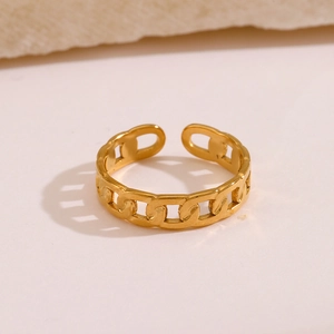 Stainless Steel Ring Adjustable Cuban Link Chain Design Hip Hop Minimalist Open Finger Ring Jewelry For Women Men