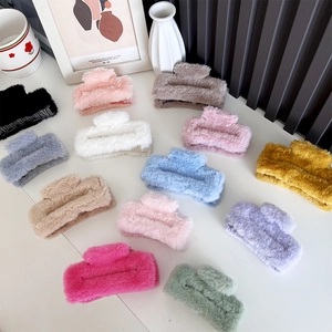 Plush Hair Claw Clip Square Large Shark Clips Faux Fur Fluffy Hair Accessories For Women Simple Korean Style Autumn Winter