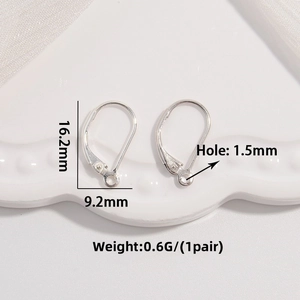 S925 sterling silver D-shaped DIY earring hooks with size 16.2x9.2mm measurements