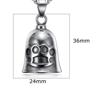 Punk style knuckle duster guardian bell pendant in vintage silver finish, 36mm x 24mm