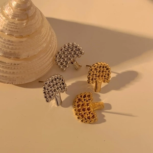 Broccoli Tree Shape Stud Earrings Stainless Steel Electroplated Textured Ball Design Minimalist Fashion Jewelry For Women